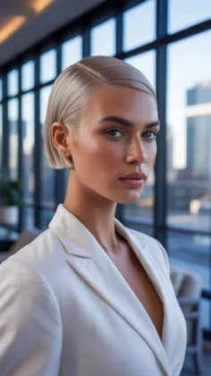Platinum slicked-back short bob