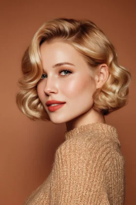 Strawberry blonde wavy bob