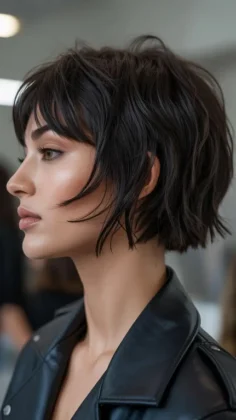 Shaggy black bixie with choppy layers